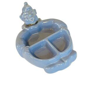Vintage Hankscraft Clown Child’s Hot Water Warming Dish Blue Ceramic Mid Century